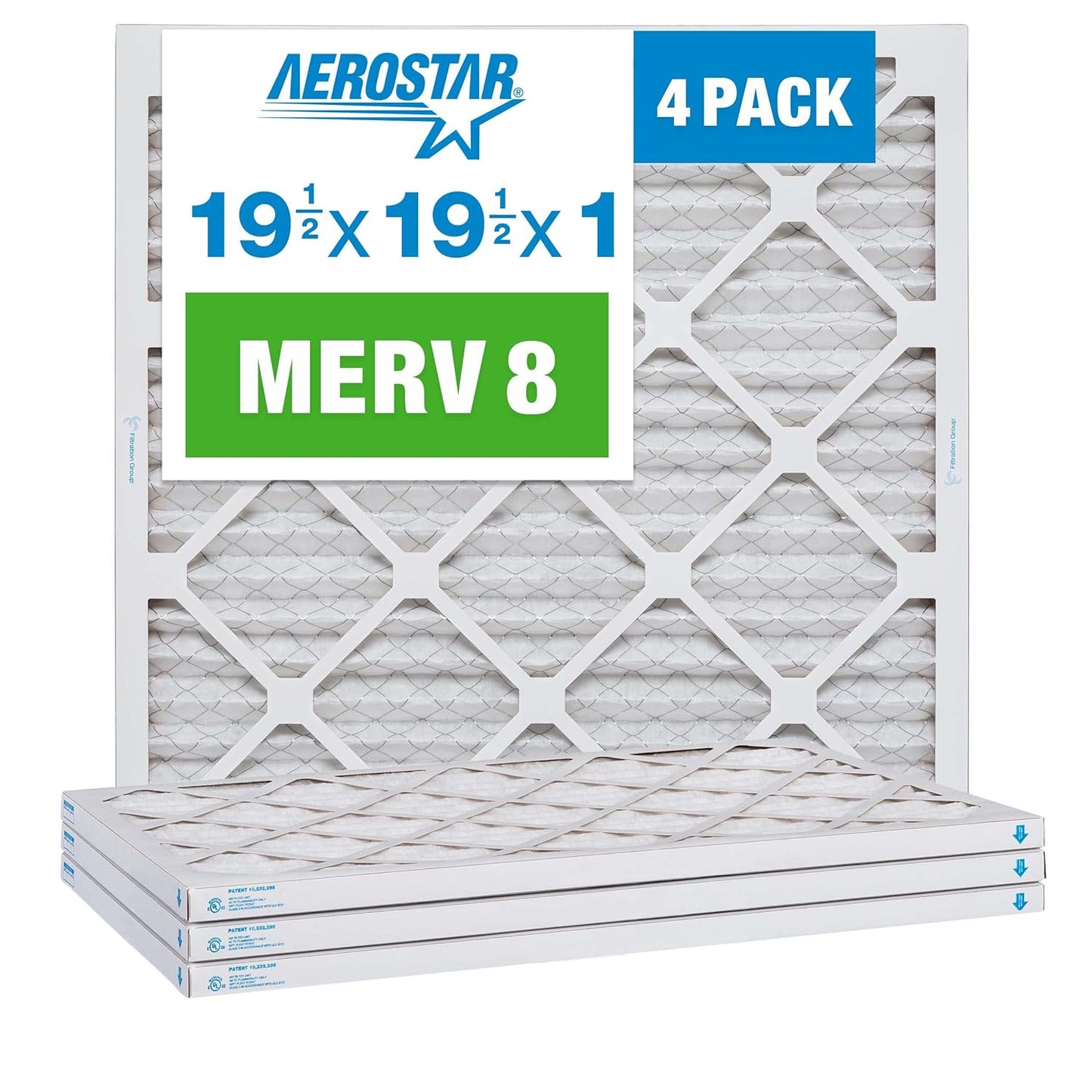 Aerostar 12x12x1 MERV 8 Pleated Air Filter, AC Furnace Air Filter, 4 Pack (Actual Size: 11 3/4" x 11 3/4" x 3/4")