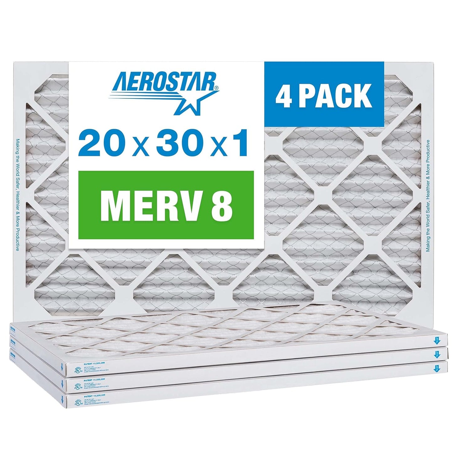 Aerostar 12x12x1 MERV 8 Pleated Air Filter, AC Furnace Air Filter, 4 Pack (Actual Size: 11 3/4" x 11 3/4" x 3/4")