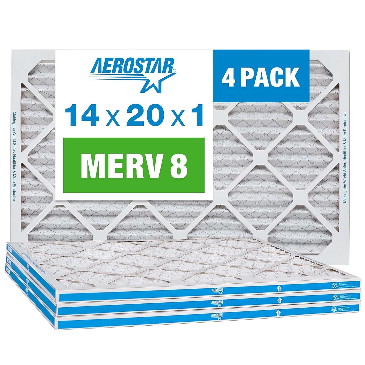 Aerostar 12x12x1 MERV 8 Pleated Air Filter, AC Furnace Air Filter, 4 Pack (Actual Size: 11 3/4" x 11 3/4" x 3/4")