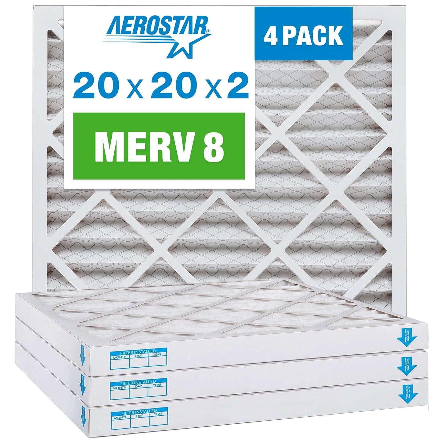 Aerostar 12x12x1 MERV 8 Pleated Air Filter, AC Furnace Air Filter, 4 Pack (Actual Size: 11 3/4" x 11 3/4" x 3/4")