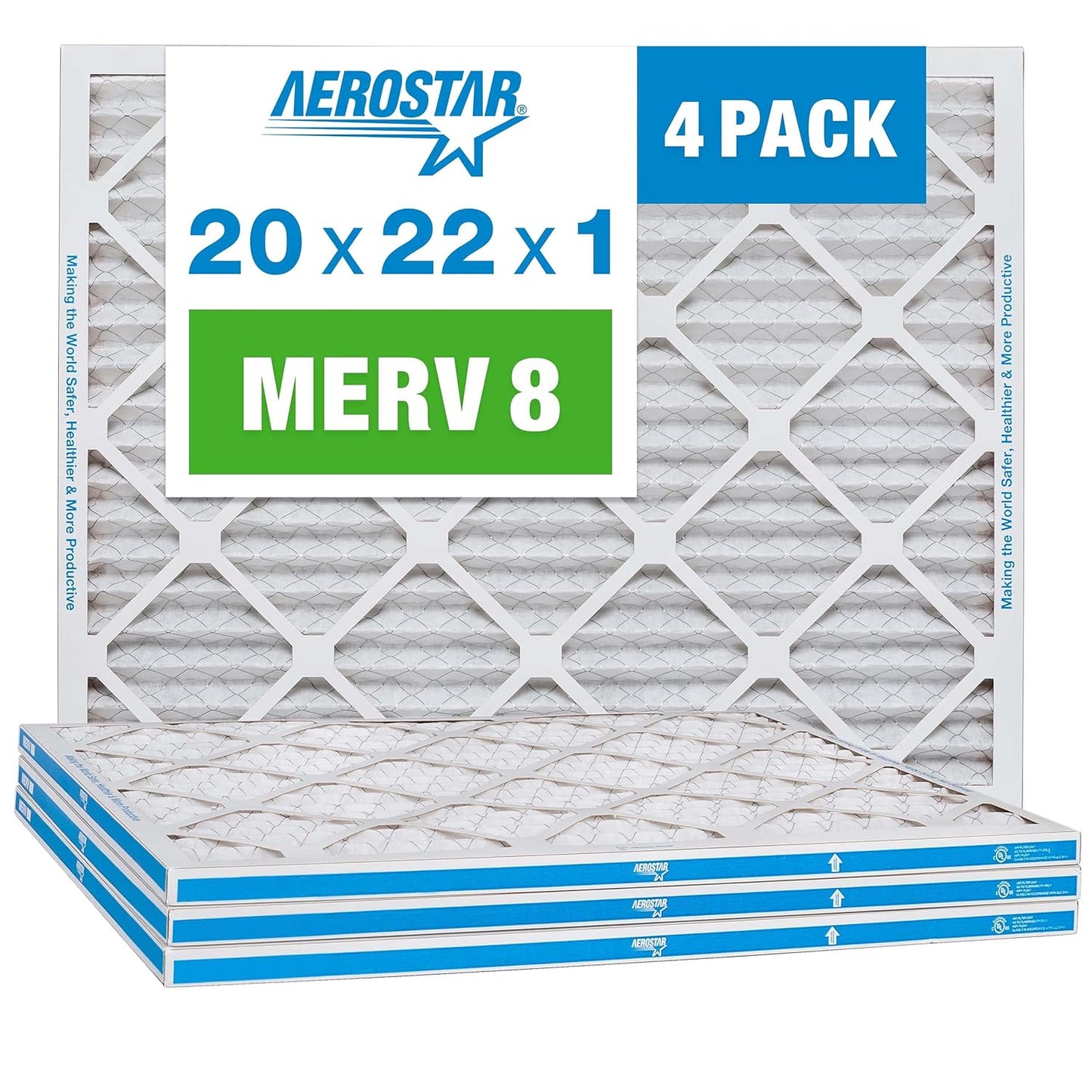 Aerostar 12x12x1 MERV 8 Pleated Air Filter, AC Furnace Air Filter, 4 Pack (Actual Size: 11 3/4" x 11 3/4" x 3/4")