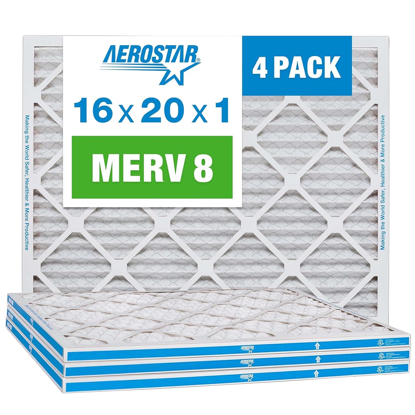 Aerostar 12x12x1 MERV 8 Pleated Air Filter, AC Furnace Air Filter, 4 Pack (Actual Size: 11 3/4" x 11 3/4" x 3/4")