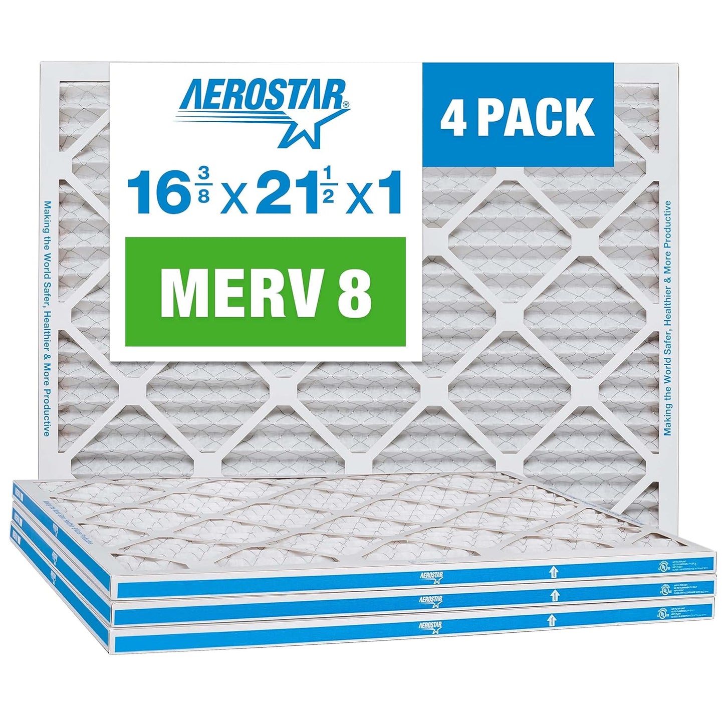 Aerostar 12x12x1 MERV 8 Pleated Air Filter, AC Furnace Air Filter, 4 Pack (Actual Size: 11 3/4" x 11 3/4" x 3/4")
