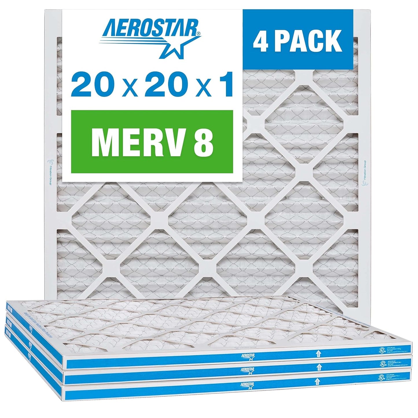 Aerostar 12x12x1 MERV 8 Pleated Air Filter, AC Furnace Air Filter, 4 Pack (Actual Size: 11 3/4" x 11 3/4" x 3/4")