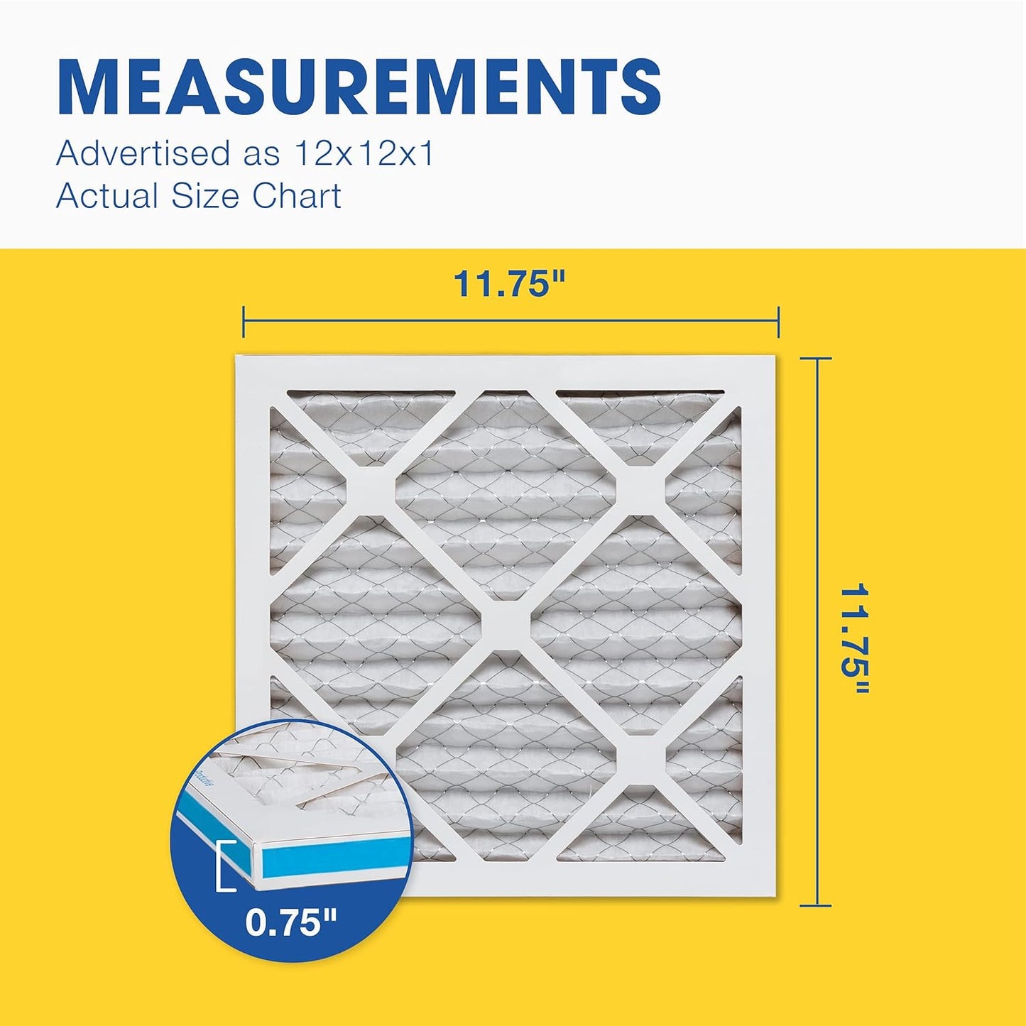 Aerostar 12x12x1 MERV 8 Pleated Air Filter, AC Furnace Air Filter, 4 Pack (Actual Size: 11 3/4" x 11 3/4" x 3/4")