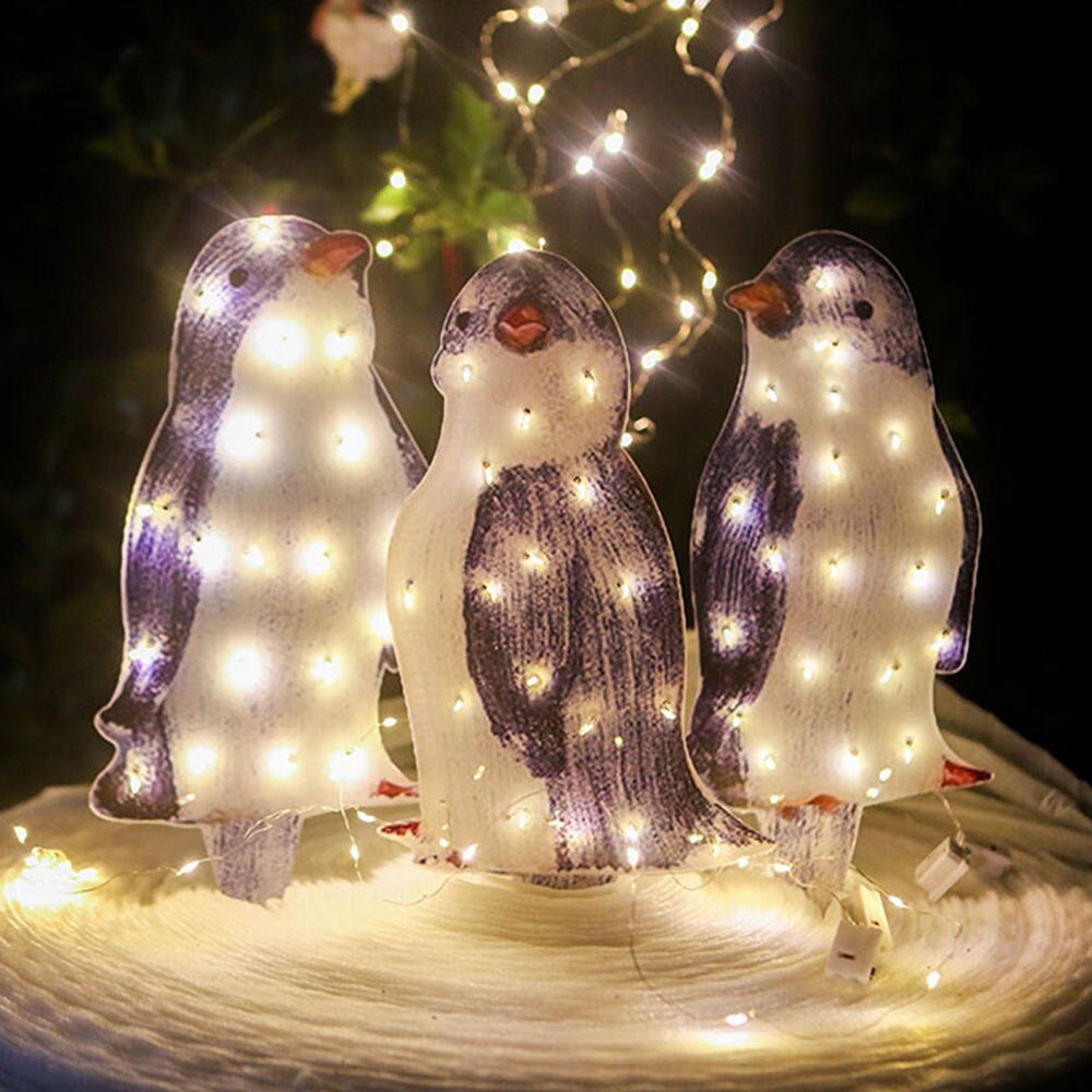 3D Light Up Penguin Sculpture Christmas Decoration Ornament - Solar Powered - Axooms