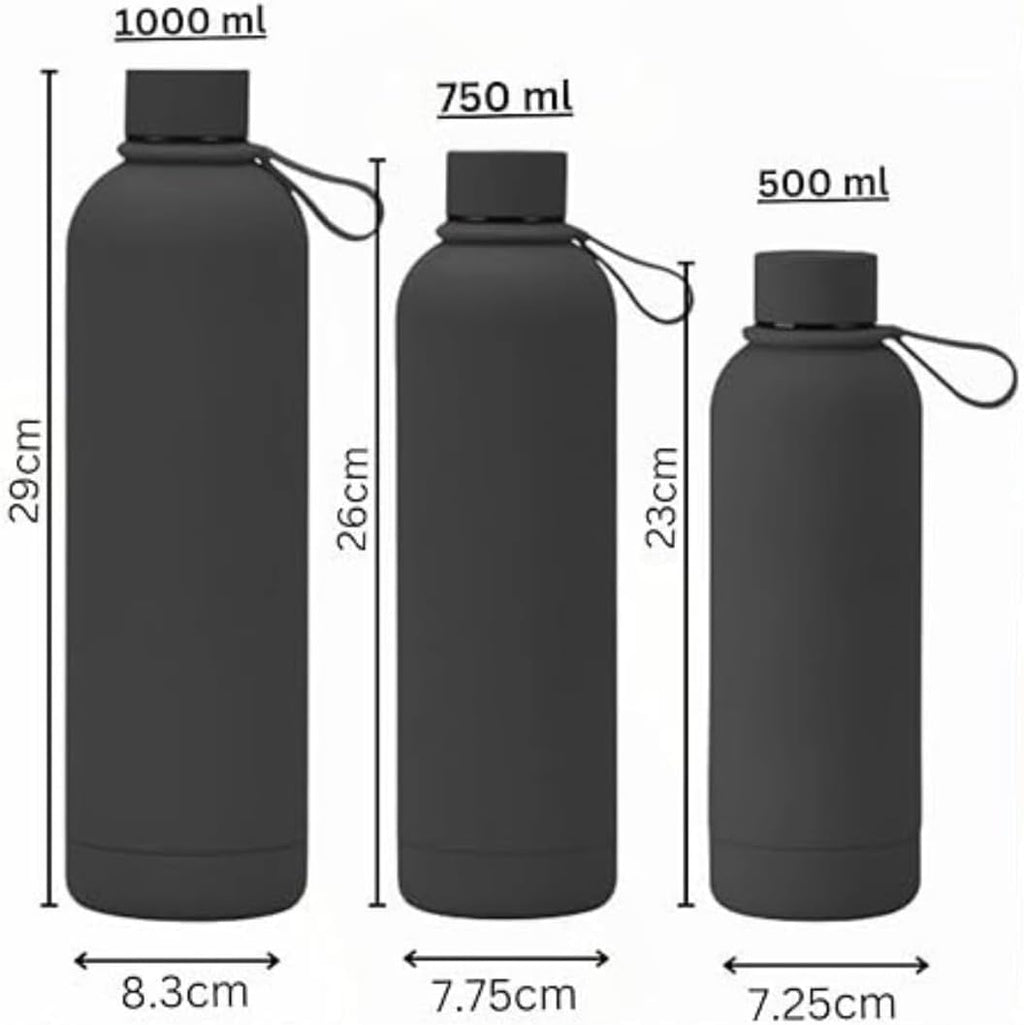 Axooms Stainless Steel Water Bottle - Double Wall Insulated Water Bottle, Fitness Sport Water Bottle, Leak Proof with Carry Rubber Handle, Thermo Flask For Hot & Cold, Matte Finishing - Black, 500 ML