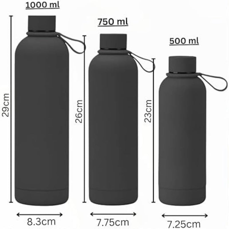 Axooms Stainless Steel Water Bottle - Double Wall Insulated Water Bottle, Fitness Sport Water Bottle, Leak Proof with Carry Rubber Handle, Thermo Flask For Hot & Cold, Matte Finishing - Black, 500 ML
