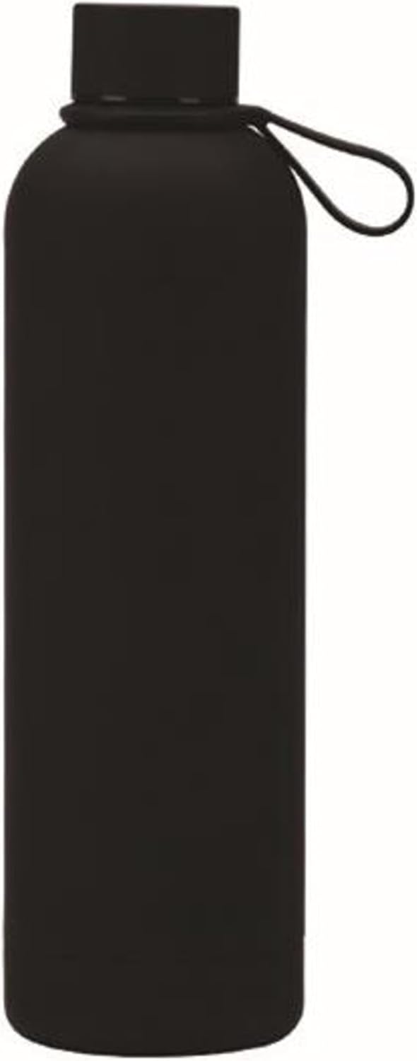 Axooms Stainless Steel Water Bottle - Double Wall Insulated Water Bottle, Fitness Sport Water Bottle, Leak Proof with Carry Rubber Handle, Thermo Flask For Hot & Cold, Matte Finishing - Black, 500 ML