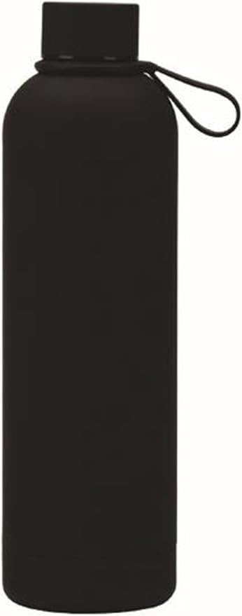 Axooms Stainless Steel Water Bottle - Double Wall Insulated Water Bottle, Fitness Sport Water Bottle, Leak Proof with Carry Rubber Handle, Thermo Flask For Hot & Cold, Matte Finishing - Black, 500 ML