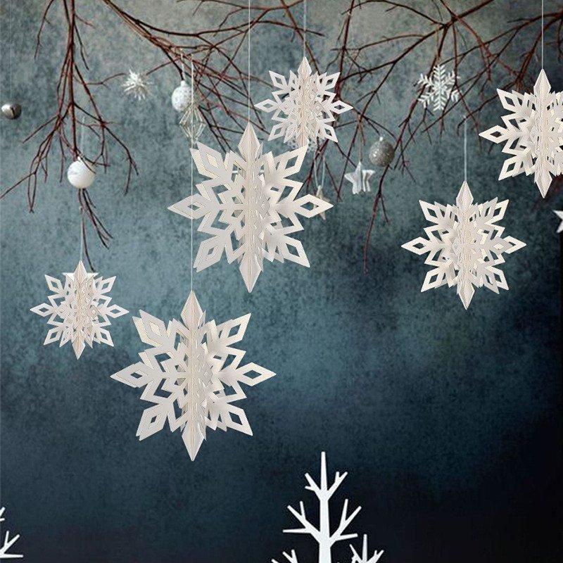 6 Pcs/Set Cardboard 3D Hollow Snowflake Hanging Ornaments New Year's Christmas Decorations for Home Party Decoration - Axooms