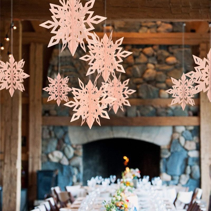 6 Pcs/Set Cardboard 3D Hollow Snowflake Hanging Ornaments New Year's Christmas Decorations for Home Party Decoration - Axooms