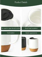 Axooms Ceramic Coffee Mug with Insulated Cork Base and Splash Proof Lid Reusable Coffee Cup with Handle for Home & Office, Ideal Gift for Men and Women, Travel Mug for Hot & Cold Drinks (White, 13oz)