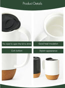 Axooms Ceramic Coffee Mug with Insulated Cork Base and Splash Proof Lid Reusable Coffee Cup with Handle for Home & Office, Ideal Gift for Men and Women, Travel Mug for Hot & Cold Drinks (White, 13oz)