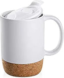 Axooms 13oz Ceramic Coffee Mug with Insulated Cork Base and Splash Proof Lid - Reusable Coffee Cup with Handle for Home & Office, Ideal Gift for Men & Women, Travel Mug for Hot & Cold Drinks (White)