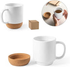 Axooms 13oz Ceramic Coffee Mug with Insulated Cork Base and Splash Proof Lid - Reusable Coffee Cup with Handle for Home & Office, Ideal Gift for Men & Women, Travel Mug for Hot & Cold Drinks (White)