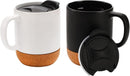 Axooms 13oz Ceramic Coffee Mug Set with Cork Base, Reusable Cups with Handle and Splash-Proof Lid - Black and White Mugs for Hot and Cold Drinks, Gift Set for Home, Office & Travel (Set of 2)