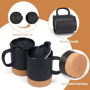 Axooms Coffee Mugs Set of 4 - Ceramic Cups with Insulated Cork Base, Reusable Coffee Mugs with Handle and Splash Proof Lid for Home and Office Use, Gift Set for Men and Women – (4 Pieces, Black, 13oz)