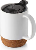 Axooms Ceramic Coffee Mug with Insulated Cork Base and Splash Proof Lid Reusable Coffee Cup with Handle for Home & Office, Ideal Gift for Men and Women, Travel Mug for Hot & Cold Drinks (White, 13oz)