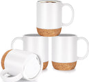 Axooms 13oz Ceramic Coffee Mug with Insulated Cork Base and Splash Proof Lid - Reusable Coffee Cup with Handle for Home & Office, Ideal Gift for Men & Women, Travel Mug for Hot & Cold Drinks (White)