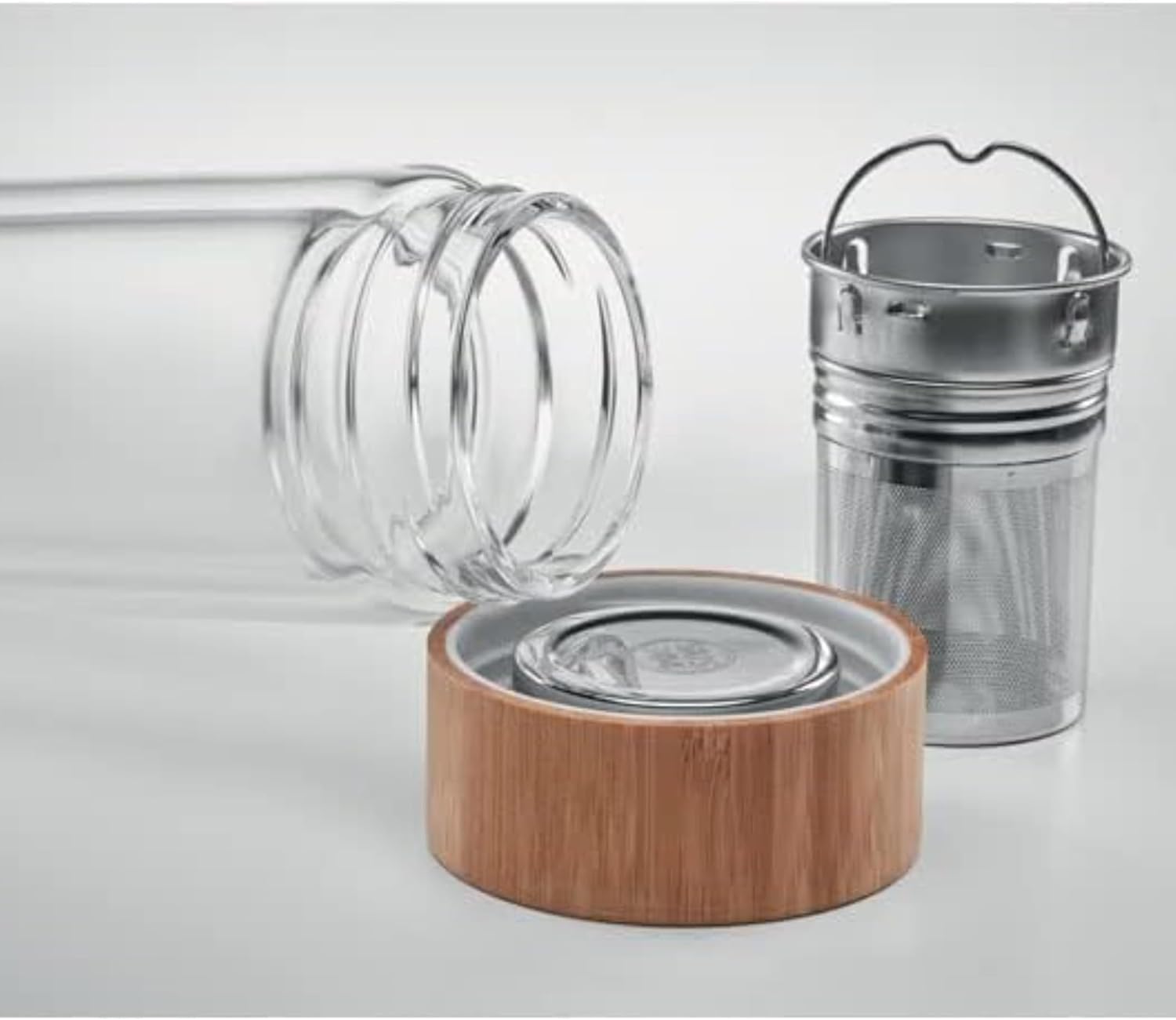 Axooms Borosilicate Glass Water Bottle with Natural Bamboo Lid, Tea Infuser - Neoprene Cup, BPA Free Thermal Insulation, Perfect for Juicing, Smoothies, and Beverage Storage - Premium Quality Glass