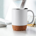 Axooms Ceramic Coffee Mug with Insulated Cork Base and Splash Proof Lid Reusable Coffee Cup with Handle for Home & Office, Ideal Gift for Men and Women, Travel Mug for Hot & Cold Drinks (White, 13oz)