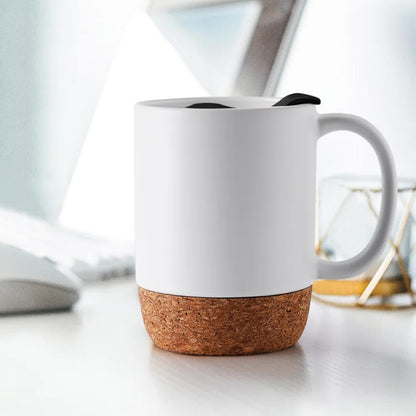 Axooms Ceramic Coffee Mug with Insulated Cork Base and Splash Proof Lid Reusable Coffee Cup with Handle for Home & Office, Ideal Gift for Men and Women, Travel Mug for Hot & Cold Drinks (White, 13oz)