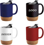 Axooms Ceramic Coffee Mug with Insulated Cork Base and Splash Proof Lid Reusable Coffee Cup with Handle for Home & Office, Ideal Gift for Men and Women, Travel Mug for Hot & Cold Drinks (White, 13oz)