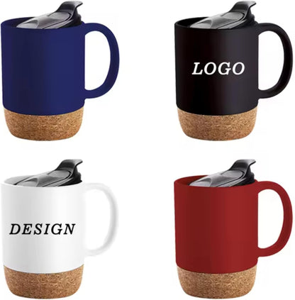 Axooms Ceramic Coffee Mug with Insulated Cork Base and Splash Proof Lid Reusable Coffee Cup with Handle for Home & Office, Ideal Gift for Men and Women, Travel Mug for Hot & Cold Drinks (White, 13oz)