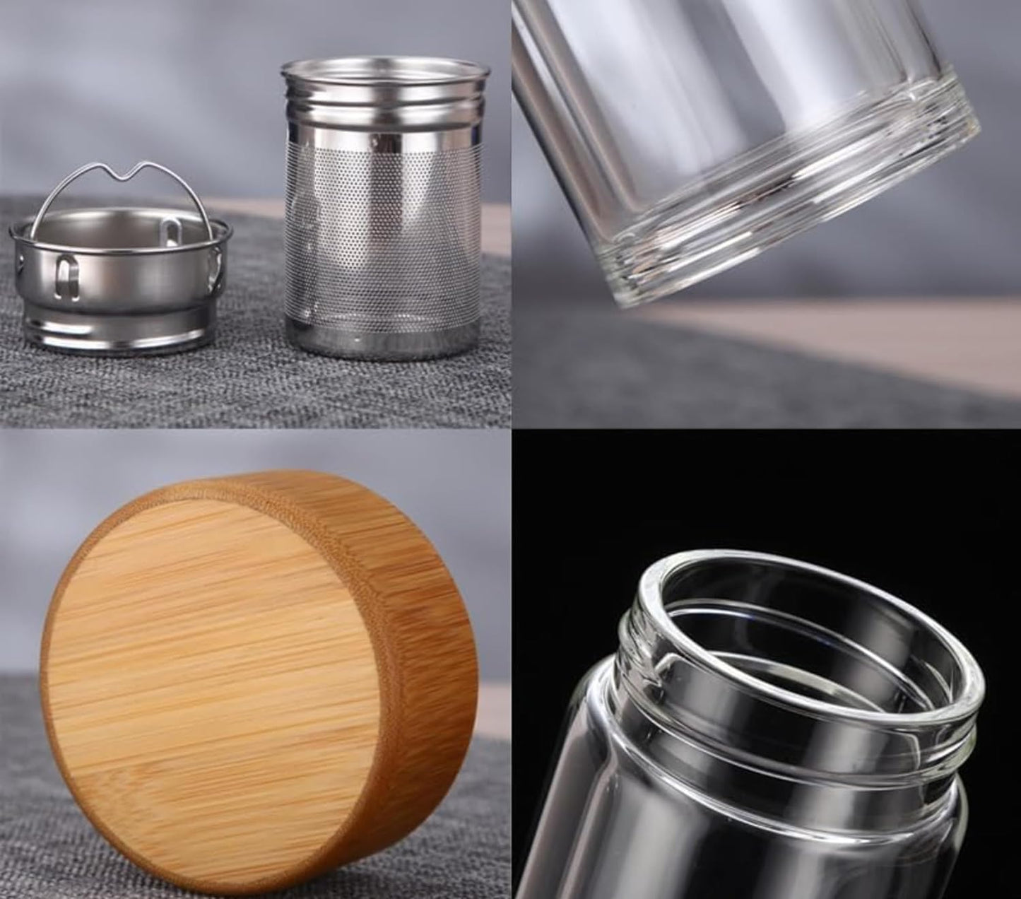 Axooms Borosilicate Glass Water Bottle with Natural Bamboo Lid, Tea Infuser - Neoprene Cup, BPA Free Thermal Insulation, Perfect for Juicing, Smoothies, and Beverage Storage - Premium Quality Glass