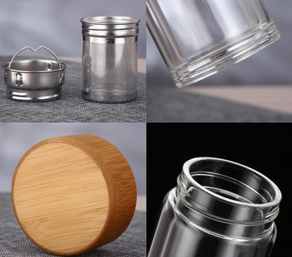 Axooms Borosilicate Glass Water Bottle with Natural Bamboo Lid, Tea Infuser - Neoprene Cup, BPA Free Thermal Insulation, Perfect for Juicing, Smoothies, and Beverage Storage - Premium Quality Glass
