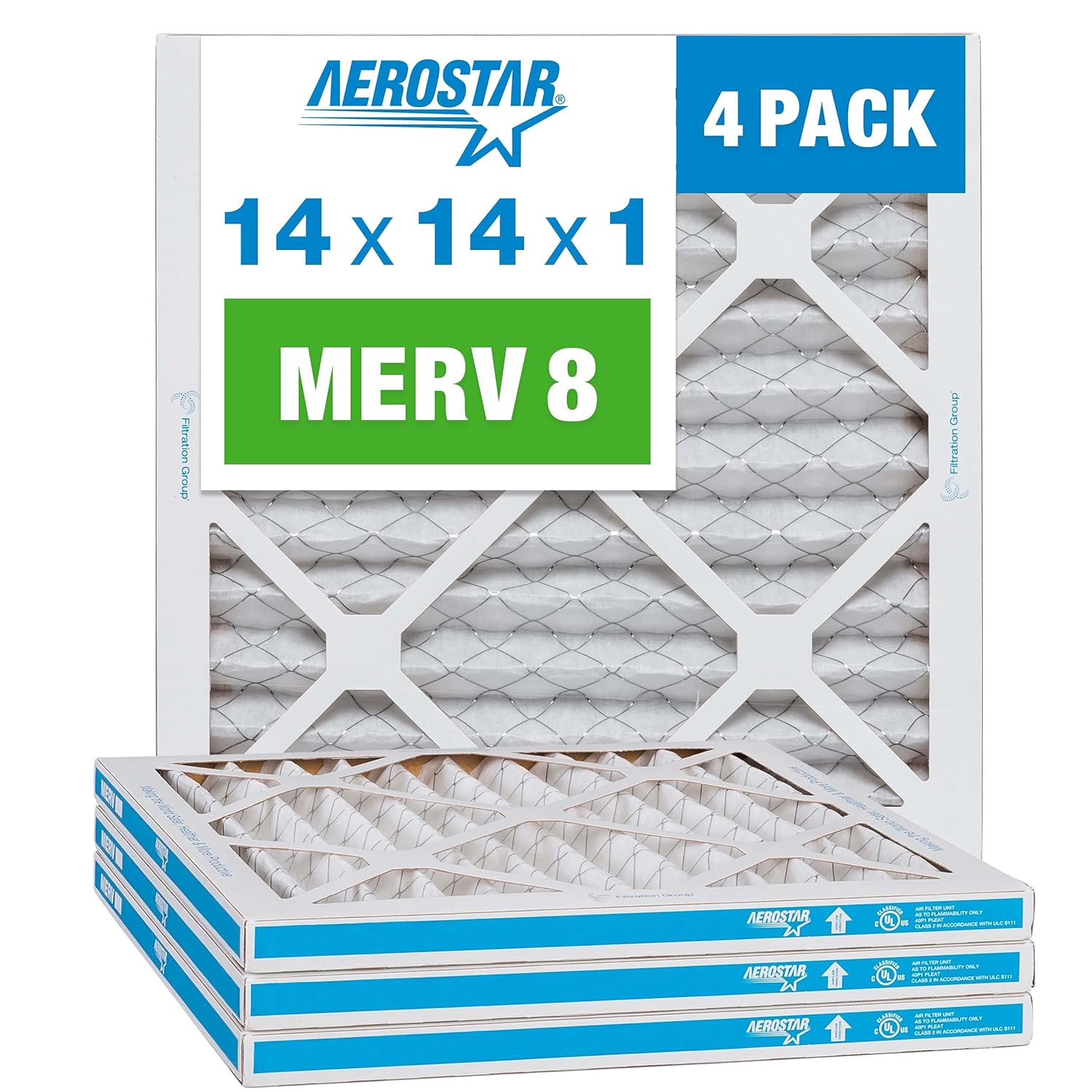 Aerostar 12x12x1 MERV 8 Pleated Air Filter, AC Furnace Air Filter, 4 Pack (Actual Size: 11 3/4" x 11 3/4" x 3/4")
