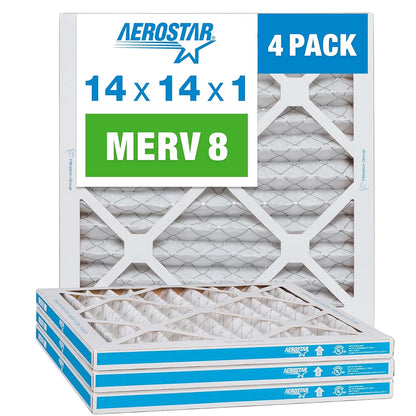 Aerostar 12x12x1 MERV 8 Pleated Air Filter, AC Furnace Air Filter, 4 Pack (Actual Size: 11 3/4" x 11 3/4" x 3/4")