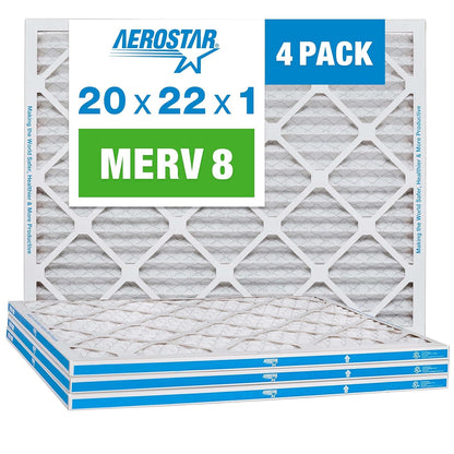 Aerostar 12x12x1 MERV 8 Pleated Air Filter, AC Furnace Air Filter, 4 Pack (Actual Size: 11 3/4" x 11 3/4" x 3/4")