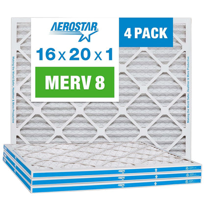 Aerostar 12x12x1 MERV 8 Pleated Air Filter, AC Furnace Air Filter, 4 Pack (Actual Size: 11 3/4" x 11 3/4" x 3/4")