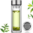 Axooms Glass Tea Infuser Bottle - Double Wall Borosilicate, Portable Travel Mug, Tea Tumbler with Diffuser for Loose Leaf, Flower, and Herbal Tea Bags, Insulated Tea Bottle with Strainer - Clear