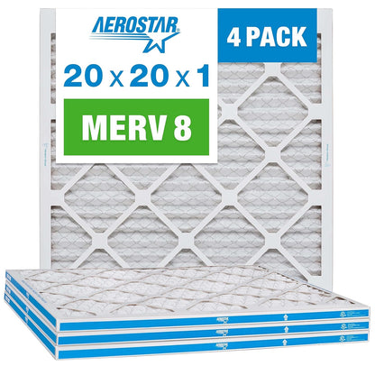 Aerostar 12x12x1 MERV 8 Pleated Air Filter, AC Furnace Air Filter, 4 Pack (Actual Size: 11 3/4" x 11 3/4" x 3/4")