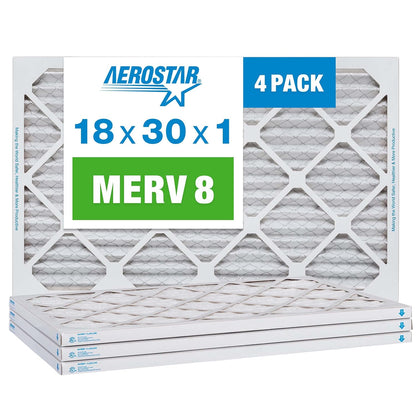 Aerostar 12x12x1 MERV 8 Pleated Air Filter, AC Furnace Air Filter, 4 Pack (Actual Size: 11 3/4" x 11 3/4" x 3/4")