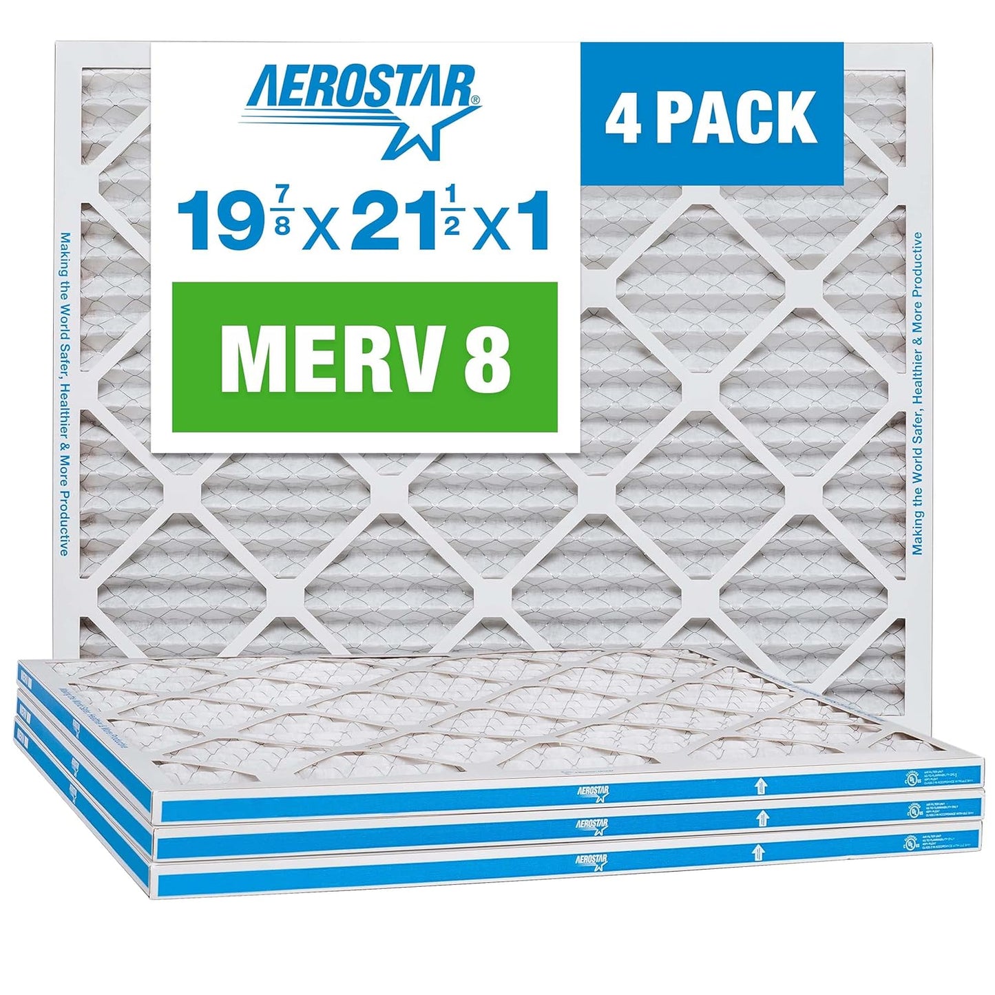 Aerostar 12x12x1 MERV 8 Pleated Air Filter, AC Furnace Air Filter, 4 Pack (Actual Size: 11 3/4" x 11 3/4" x 3/4")
