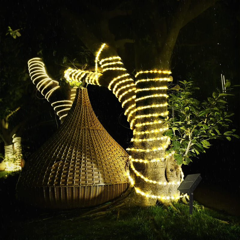 Axooms Solar Rope Light 33FT 100L IP65 Waterproof Outdoor LED Copper Fairy String Tube Lights for Party Garden Yard Home Wedding Christmas Halloween Holiday Tree Decoration Lighting (Warm White)