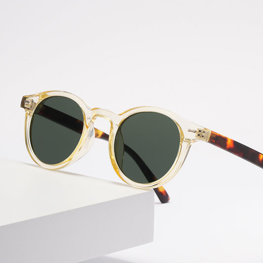 2024 New Style Rice Nail Round Frame Sunglasses Retro Personalized Trendy Men's Sunglasses Women's Internet Celebrant Korean Style Sunshade Glasses