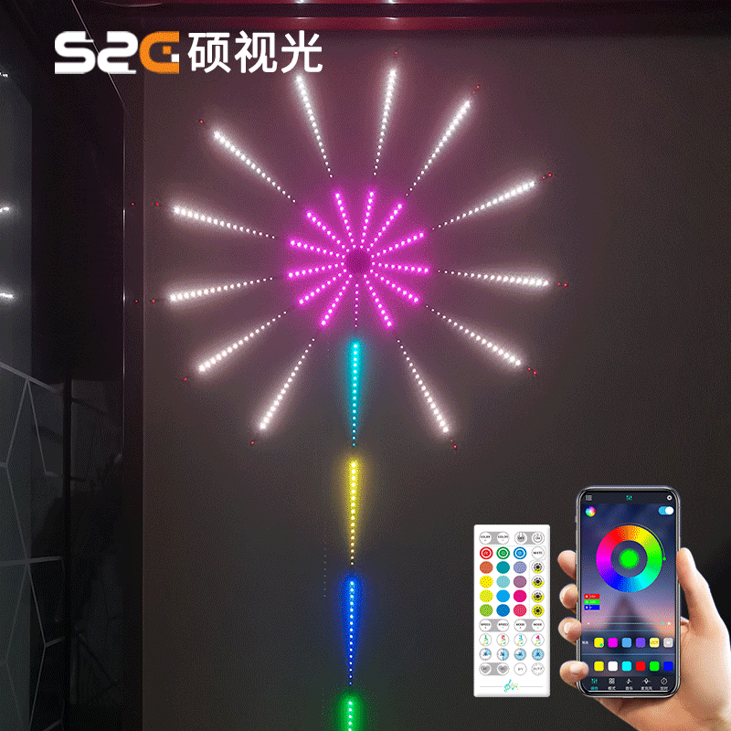 Symphony Fireworks Lights Christmas Decoration LED Music Running Water Marquee Explosion Lights With Bluetooth Full-color Star Light Bar