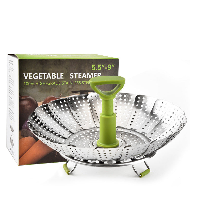 Handle Foldable Vegetable Drain Pan Kitchen Steamed Bun Steaming Rack
