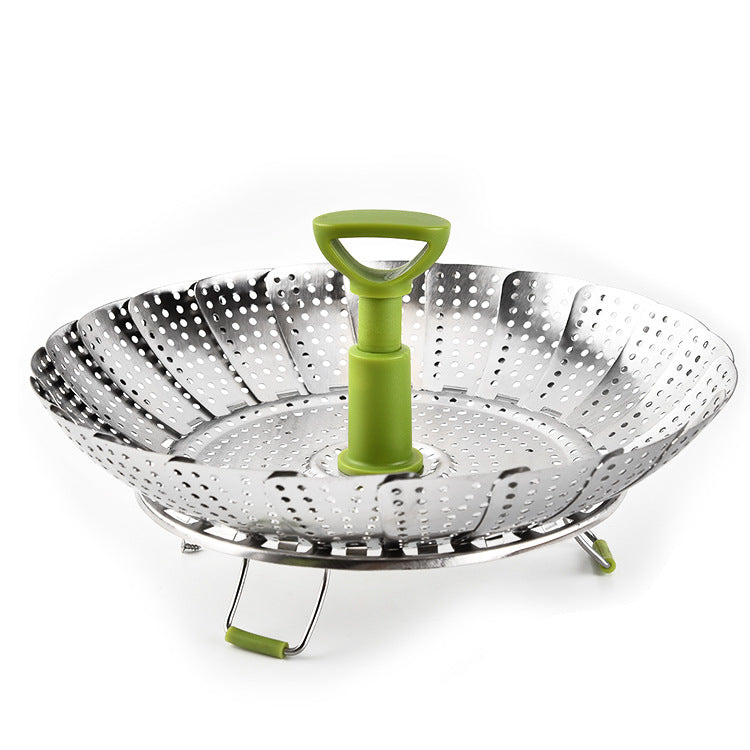 Handle Foldable Vegetable Drain Pan Kitchen Steamed Bun Steaming Rack