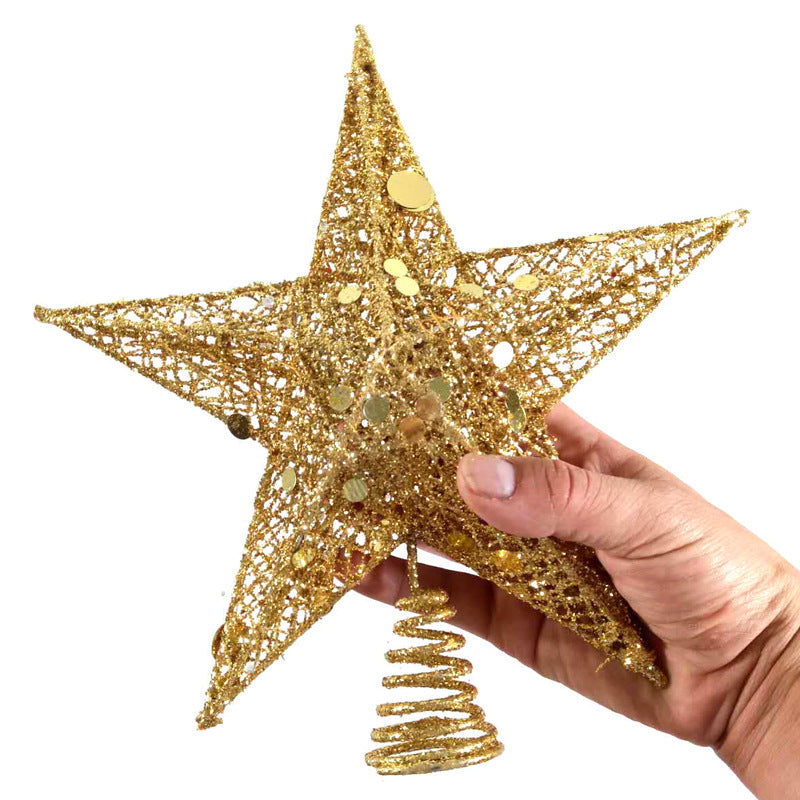 Golden Christmas Tree Top Star Christmas Wrought Iron Hollow Pentagram Christmas Star Tree Top Pentagram Christmas Decoration