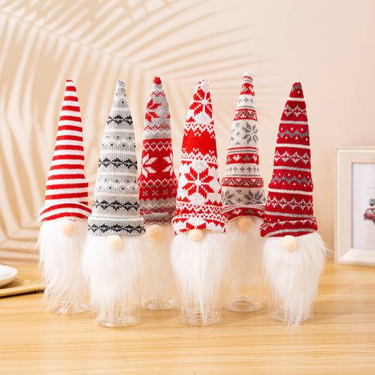 Christmas Decoration Supplies Knitted Hat Forest Old Man Wine Set Faceless Doll Wine Cap Wine Bottle Decoration