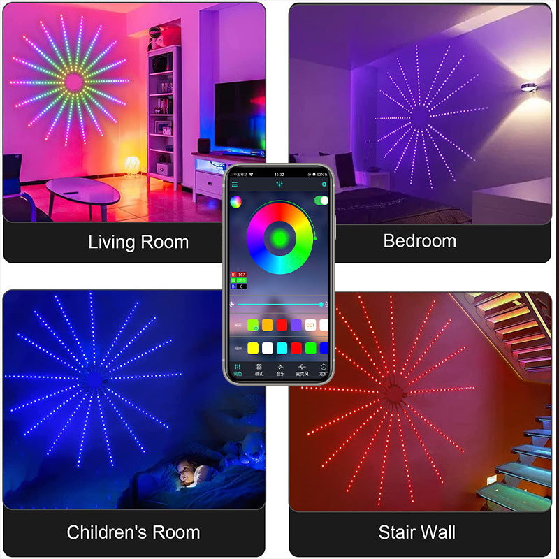 Symphony Fireworks Lights Christmas Decoration LED Music Running Water Marquee Explosion Lights With Bluetooth Full-color Star Light Bar